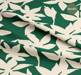 Digitally Printed Fabric with Leaf Silhouette Pattern on a Green Background